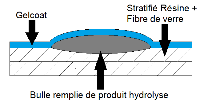 Bulle d'osmose remplie de produit hydrolyse. Acide acétique